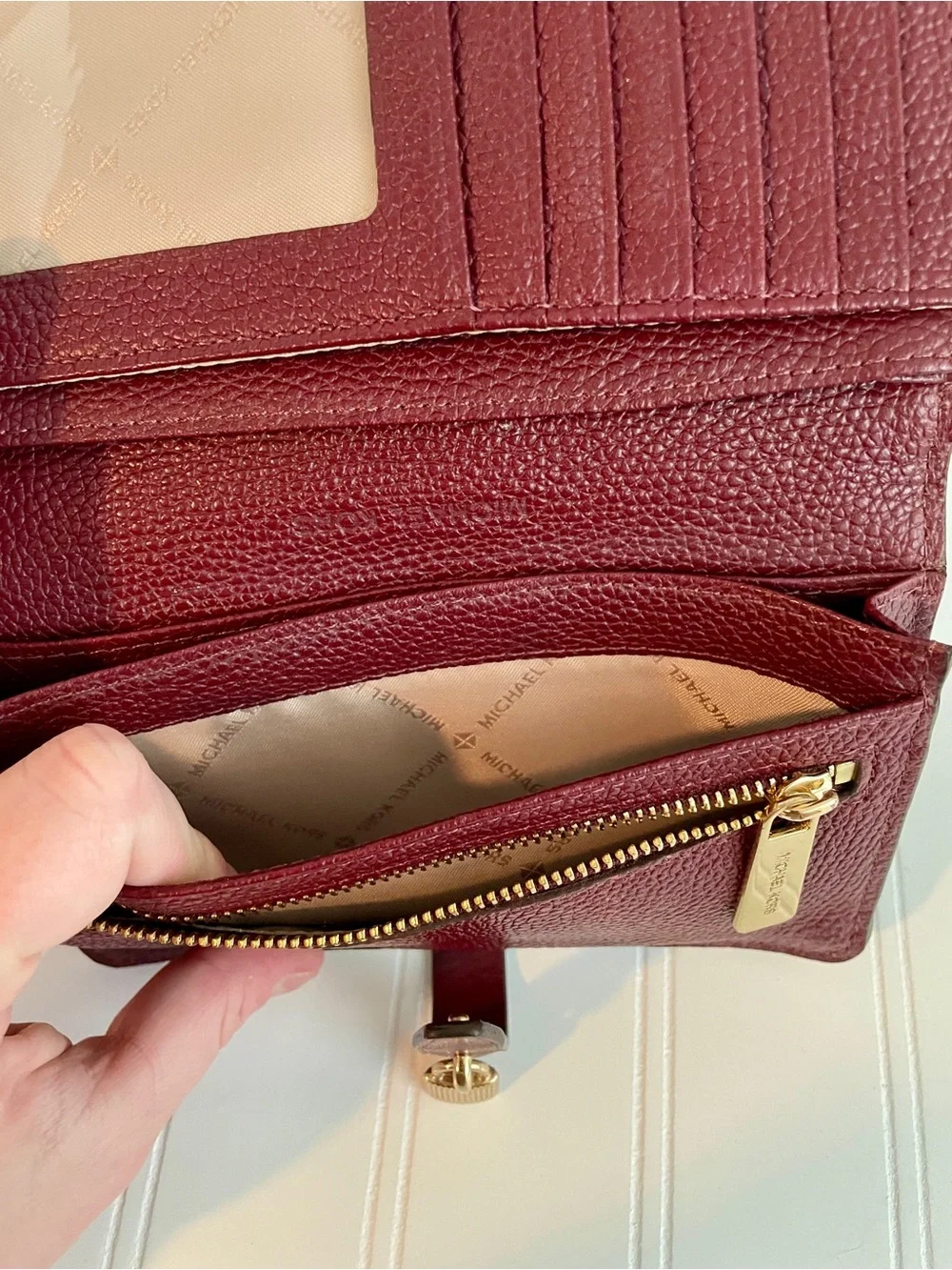 Michael Kors Burgundy Leather Wallet with Gold Padlock - Picture 4 of 6